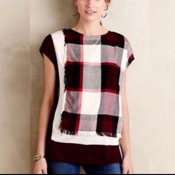 Anthropologie Postmark Hammon Plaid Colorblock Top - Picture 1 of 5